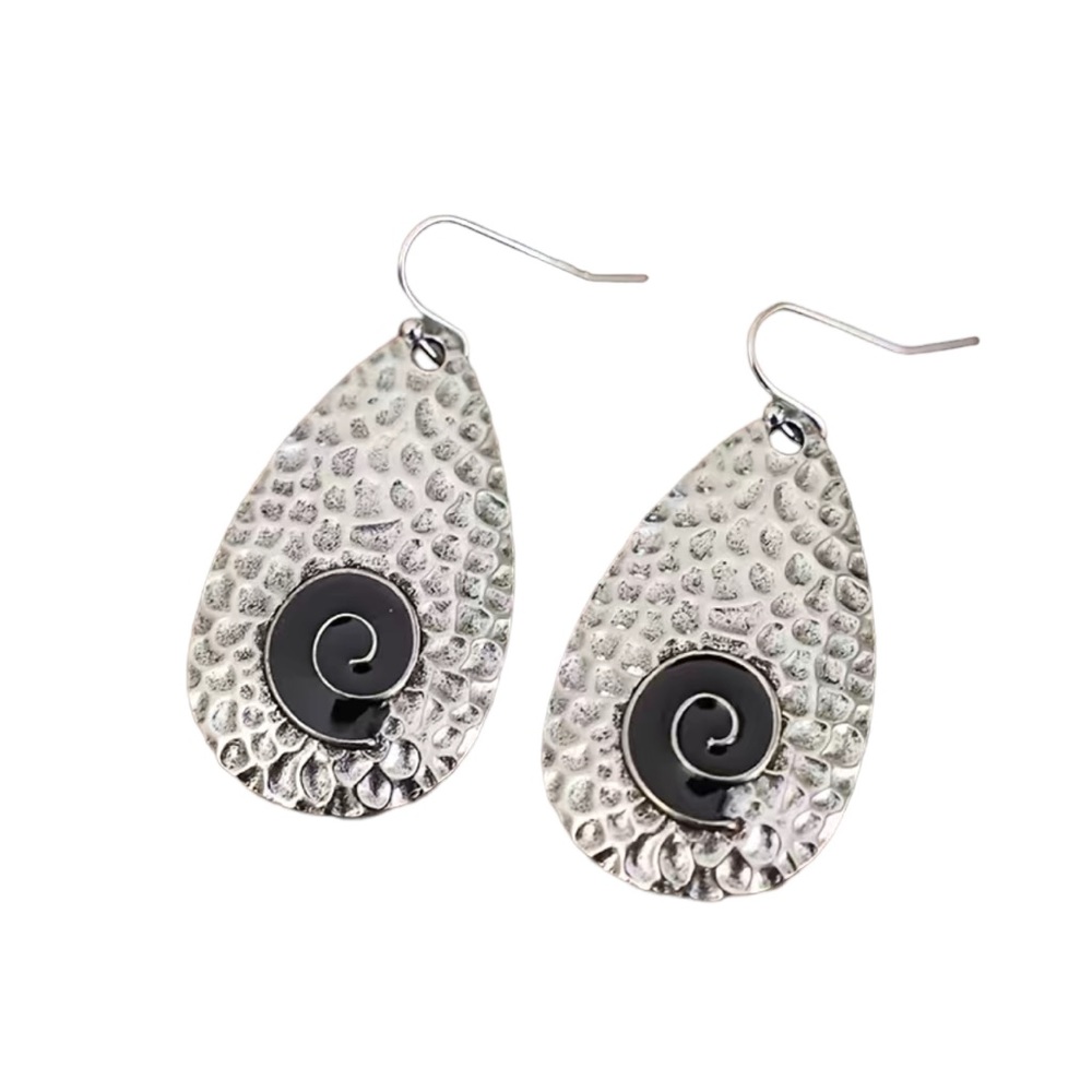 Hammered Silver With Black Teardrop Earrings